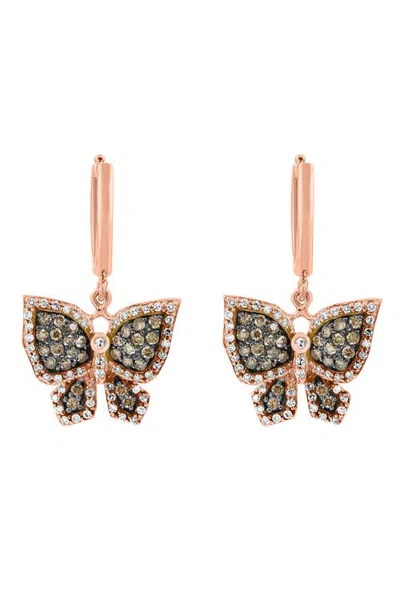 Effy Chocolate & White Diamond Butterfly Drop Earrings In 14k Rose Gold In Brown