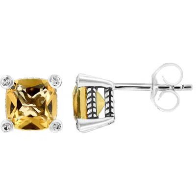 Effy Citrine & White Topaz Stud Earrings In Silver