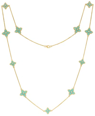 Effy Collection Amazonite (30-5/8 Ct. T.w.) And White Topaz (1/4 Ct. T.w.) Necklace In 14k Yellow Gold Over Silver