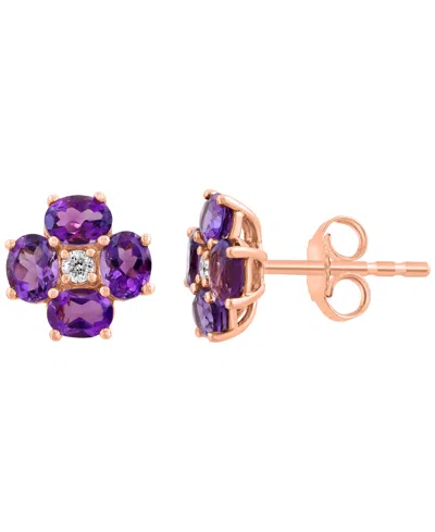 Effy Collection Amethyst (1-1/10 Ct. T.w.) & Diamond (1/20 Ct. T.w.) Earrings In 14k Rose Gold (also Available Blue 