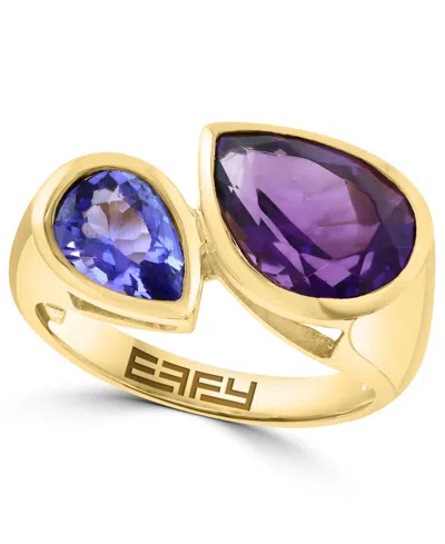 Effy Collection Amethyst (2-1/2 Ct. T.w.) & Tanzanite (1-1/10 Ct. T.w.) Pear Shape Ring In 14k Gold Over Silver