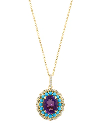 Effy Collection Amethyst (2-2/5 Ct. T.w.), Turquoise (3/5 Ct. T.w.) & Diamond (1/4 Ct. T.w.) Pendant Necklace In 14k In Transparent