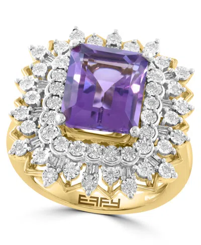 Effy Collection Amethyst (3-1/4 Ct. T.w.) And Diamond (1/4 Ct. T.w.) Ring In Gold Over Silver