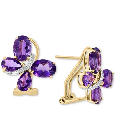 Effy Collection Amethyst (3-7/8 Ct. T.w.) & Diamond (1/20 Ct. T.w.) Butterfly Statement Earrings In 14k Gold In Yellow Gol