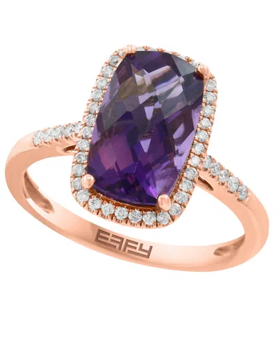 Effy Collection Amethyst (3 Ct. T.w.) & Diamond (1/5 Ct. T.w.) Ring In 14k Rose Gold In Purple