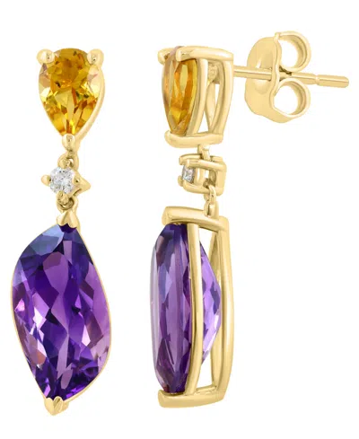 Effy Collection Amethyst (3-5/8 Ct. T.w.), Citrine (5/8 Ct. T.w.) And Diamond (1/20 Ct. T.w.) Drop Earrings In 14k Y In Gold