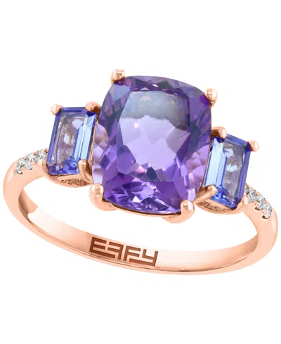 Effy Collection Amethyst And Tanzanite Ring (1/20 Ct. T.w. Diamond) In 14k Rose Gold In Multi