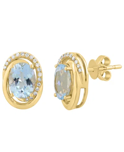 Effy Collection Aquamarine (2-1/10 Ct. T.w.) And Diamond (1/8 Ct. T.w.) Stud Earrings In 14k Yellow Gold