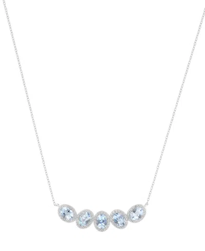 Effy Collection Aquamarine (3-5/8 Ct. T.w.) And Zircon Necklace (1 Ct. T.w.) In Sterling Silver