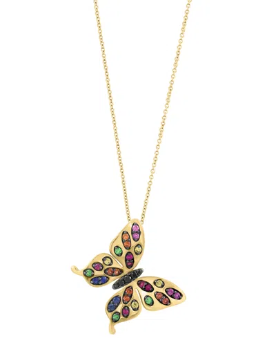Effy Collection Black Diamond (1/20 Ct. T.w.) & Multi Gemstones (3/8 Ct. T.w.) Pendant Necklace In 14k Yellow Gold
