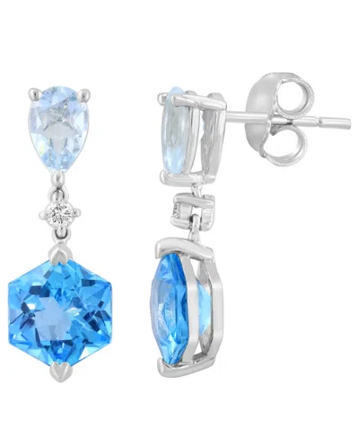 Effy Collection Blue Topaz (3-1/2 Ct. T.w.), Aquamarine (5/8 Ct. T.w.) And Diamond (1/20 Ct. T.w.) Drop Earrings In  In Gold