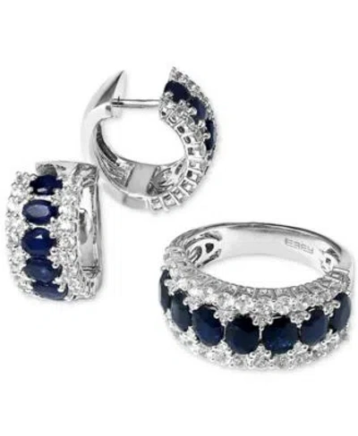Effy Collection Blue White Sapphire Diamond Small Hoop Earrings Ring In 14k White Gold