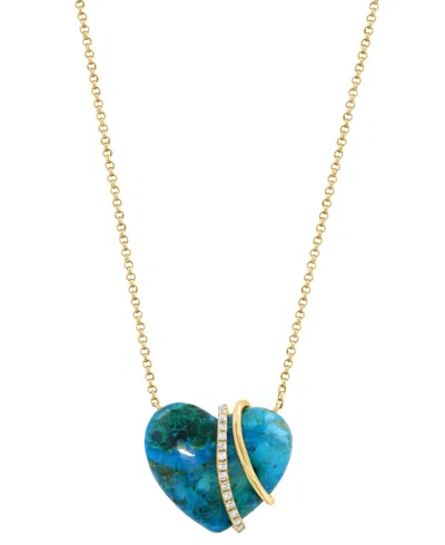 Effy Collection Chrysocolla & Diamond (1/20 Ct. T.w.) Heart Pendant Necklace In 14k Yellow Gold