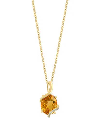 Effy Collection Citrine (1-7/8 Ct. T.w.) & Diamond (1/20 Ct. T.w.) Pendant Necklace In 14k Yellow Gold