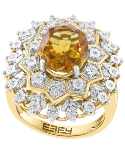 Effy Collection Citrine (3-1/8 Ct. T.w.) And Diamond Ring (1/4 Ct. T.w.) In 14k Yellow Gold Over Silver