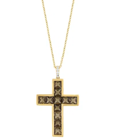 Effy Collection Citrine (3-1/10 Ct. T.w.) And Diamond Cross Pendant Necklace In Gold Over Silver