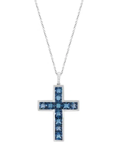 Effy Collection Citrine (3-1/10 Ct. T.w.) And Diamond Cross Pendant Necklace In Gold Over Silver In Blue