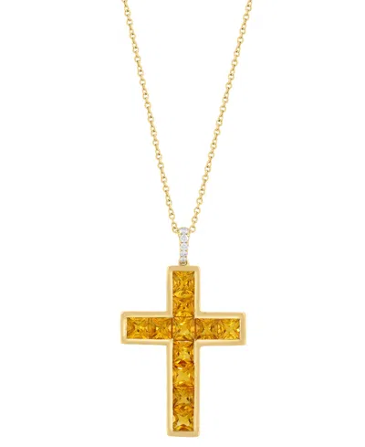 Effy Collection Citrine (3-1/10 Ct. T.w.) And Diamond Cross Pendant Necklace In Gold Over Silver In Yellow