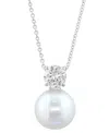Effy Collection Cultured Freshwater Pearl (11mm) And Lab Grown Diamond (3/4 Ct. T.w.) Pendant Necklace In Sterling S In Silver