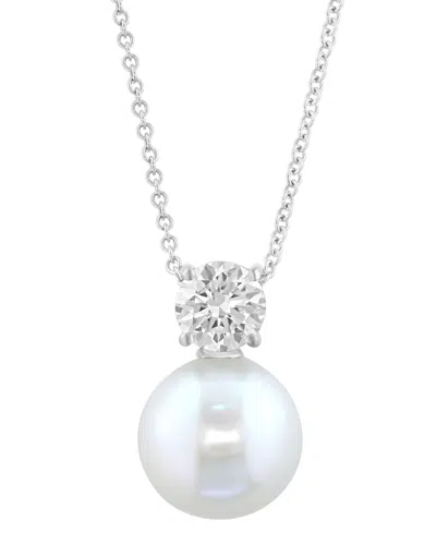 Effy Collection Cultured Freshwater Pearl (11mm) And Lab Grown Diamond (3/4 Ct. T.w.) Pendant Necklace In Sterling S In Silver