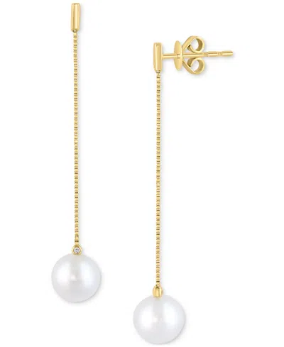 Effy Collection Cultured Freshwater Pearl (7.5mm) & Diamond Accent Drop Earrings In 14k Yellow Gold