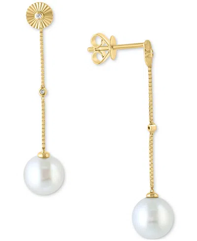 Effy Collection Cultured Freshwater Pearl (7.5mm) & Diamond Accent Drop Earrings In 14k Yellow Gold In 14k Gold