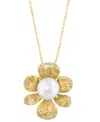 Effy Collection Cultured Freshwater Pearl (9.5mm) & Diamond Flower Pendant Necklace (1/6 Ct. T.w.) In 14k Yellow Gol In Gold