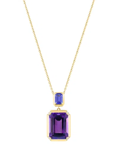 Effy Collection Diamond (0.004 Ct. T.w.), Amethyst (5-1/2 Ct. T.w.) & Tanzanite (1/2 Ct. T.w.) Pendant Necklace In 1 In Gold