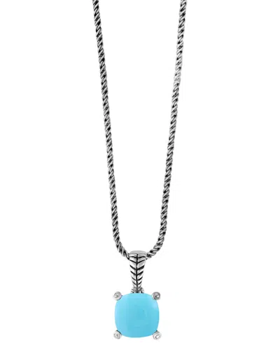 Effy Collection Diamond ( 0.03 Ct. T.w.) Accent And Turquoise Pendant Necklace In Silver