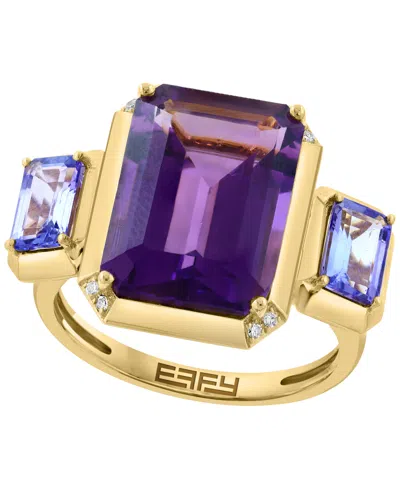 Effy Collection Diamond (0.03 Ct. T.w.), Amethyst (5-1/2 Ct. T.w.) & Tanzanite (1/2 Ct. T.w.) Ring In 14k Gold Over 