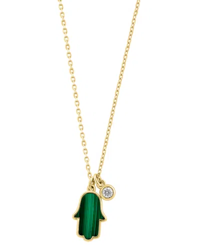 Effy Collection Diamond (0.03 Ct. T.w.) And Malachite Pendant Necklace In 14k Yellow Gold