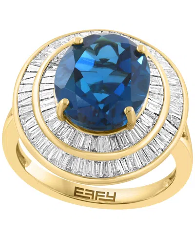 Effy Collection Diamond (1-1/20 Ct. T.w.) And London Blue Topaz (6 Ct. T.w.) Ring In 14k Yellow Gold In Multi