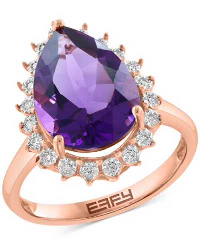 Effy Collection Diamond (1/10 Ct. T.w.) & Amethyst (5-1/3 Ct. T.w.) Ring In 14k Rose Gold In Multi