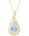 Effy Collection Diamond (1/10 Ct. T.w.) & Aquamarine (1-1/2 Ct. T.w.) Pendant In 14k Yellow Gold, 17" + 1" Extender