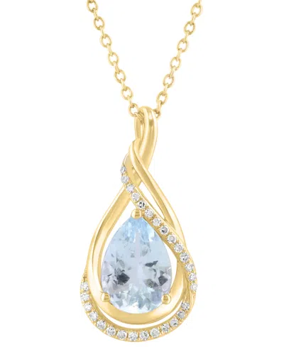 Effy Collection Diamond (1/10 Ct. T.w.) & Aquamarine (1-1/2 Ct. T.w.) Pendant In 14k Yellow Gold, 17" + 1" Extender In Blue