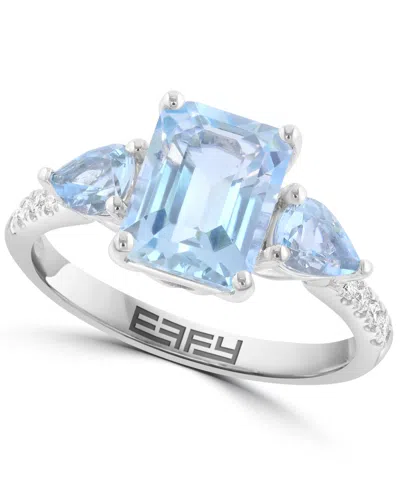 Effy Collection Diamond (1/10 Ct. T.w.) & Aquamarine (2-5/8 Ct. T.w.) Ring In 14k White Gold In Metallic