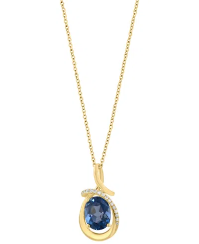 Effy Collection Diamond (1/10 Ct. T.w.) & London Blue Topaz (2-1/10 Ct. T.w.) Pendant Necklace In 14k Yellow Gold