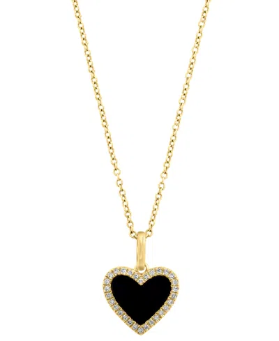 Effy Collection Diamond (1/10 Ct. T.w.) And Onyx Heart Pendant Necklace In 14k Yellow Gold