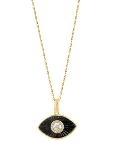 Effy Collection Diamond (1/10 Ct. T.w.) & Onyx Pendant Necklace In 14k Yellow Gold