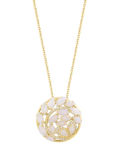 Effy Collection Diamond (1/10 Ct. T.w.) & Opal (2 Ct. T.w.) Pendant Necklace In 14k Yellow Gold
