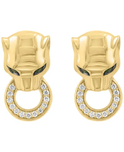 Effy Collection Diamond (1/10 Ct. T.w.) And Tsavorite (1/10 Ct. T.w.) Earrings In 14k Gold Over Silver