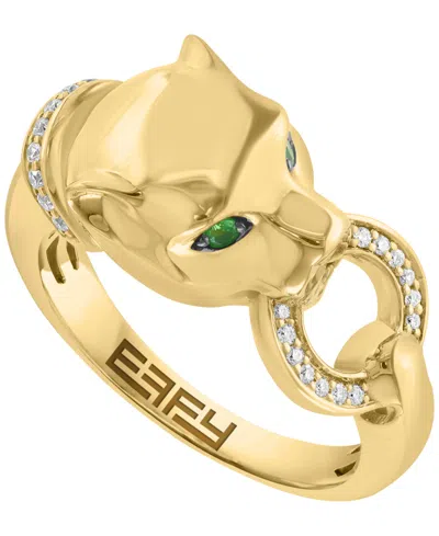 Effy Collection Diamond (1/10 Ct. T.w.) And Tsavorite (1/20 Ct. T.w.) Ring In 14k Gold Over Silver