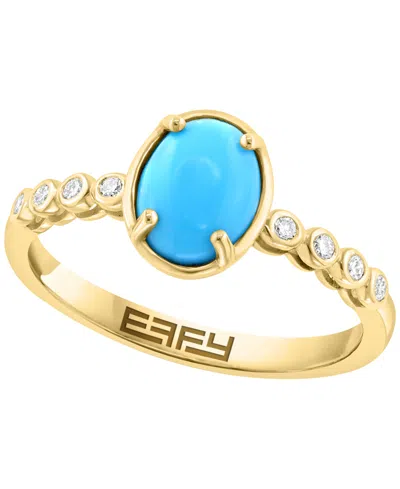 Effy Collection Diamond (1/10 Ct. T.w.) And Turquoise (1/10 Ct. T.w.) Ring In 14k Yellow Gold In Multi