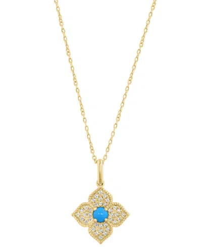 Effy Collection Diamond (1/10 Ct. T.w.) & Turquoise Pendant Necklace In 14k Yellow Gold