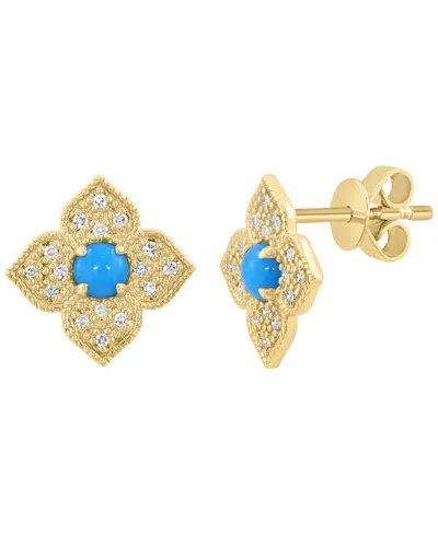 Effy Collection Diamond (1/10 Ct. T.w.) & Turquoise Stud Earrings In 14k Yellow Gold