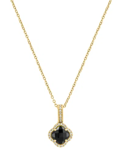 Effy Collection Diamond (1/10 Ct.t.w.) And Onyx Pendant In 14k Yellow Gold