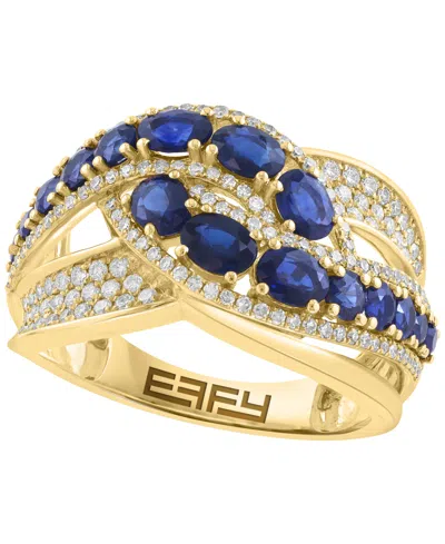 Effy Collection Diamond (1/2 Ct. T.w.) And Sapphire (2-1/20 Ct. T.w.) Ring In 14k Yellow Gold (also In Emerald And R In Blue