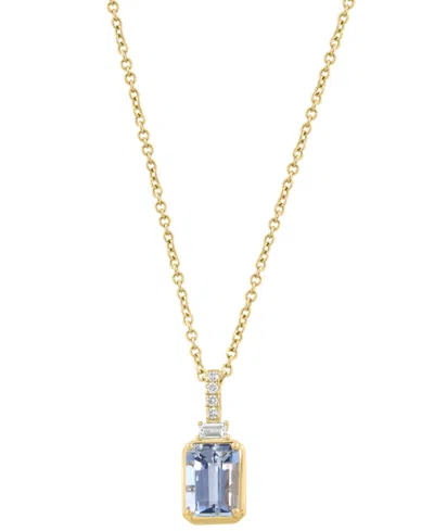 Effy Collection Diamond (1/20 Ct. T.w.) & Aquamarine (7/8 Ct. T.w.) Pendant Necklace In 14k Yellow Gold