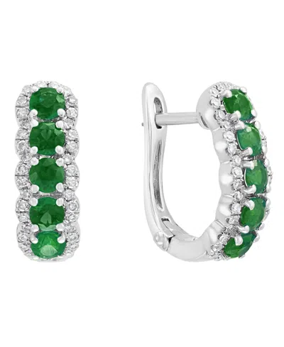 Effy Collection Diamond (1/20 Ct. T.w.) And Emerald (1 Ct. T.w.) Earrings In 14k White Gold