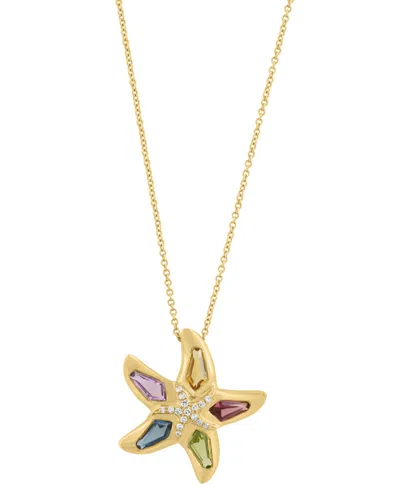 Effy Collection Diamond (1/20 Ct. T.w.) & Multi Gemstones (1-1/5 Ct. T.w.) Pendant Necklace In 14k Yellow Gold